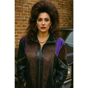 Vintage Pelle Jacket Women’s M Leather Colorblock Patchwork Coat 90s GAPER DAY